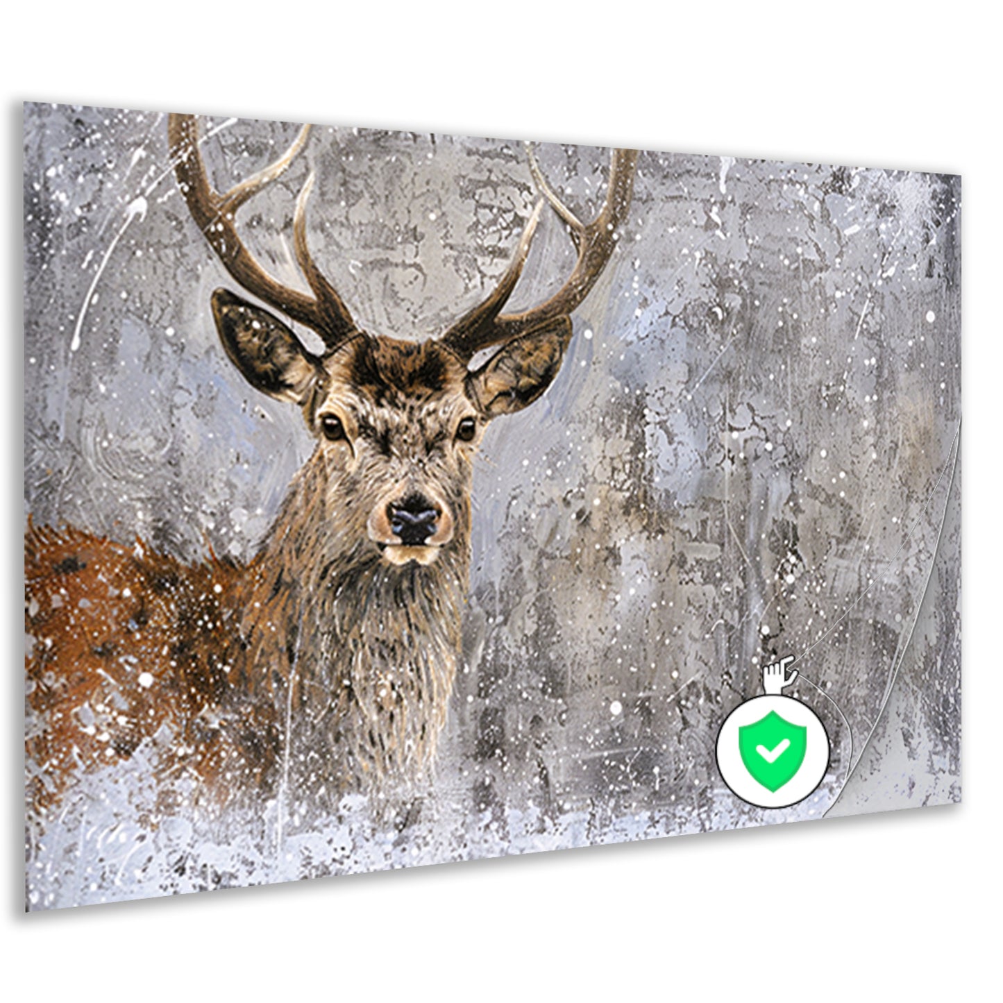 Realistisch schilderij van een hert in sneeuw poster