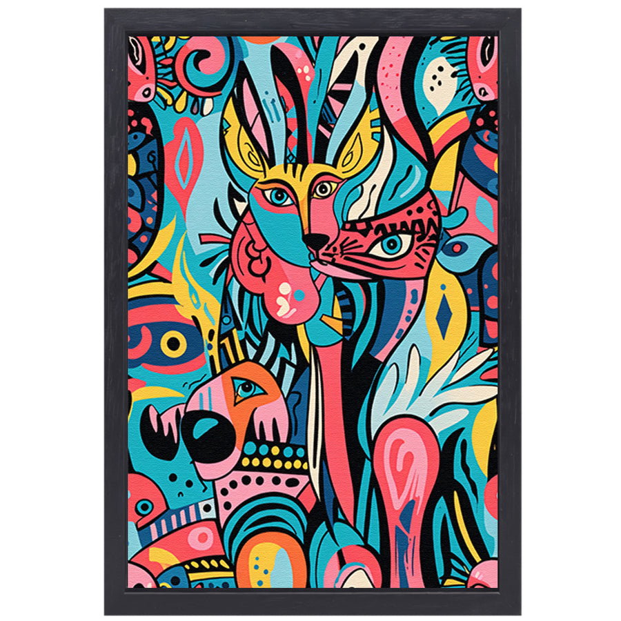 Abstracte dieren in kleurrijke patronen canvas met baklijst
