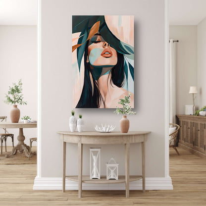Modern portret van elegante vrouw met bladeren acrylglas
