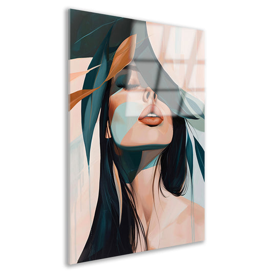 Modern portret van elegante vrouw met bladeren acrylglas
