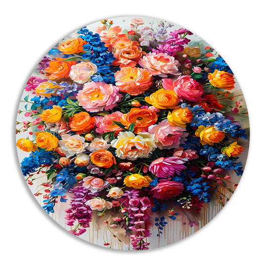 Kleurrijke bloemenpracht in impressionistische stijl aluminium muurcirkel