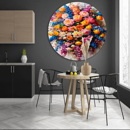 Kleurrijke bloemenpracht in impressionistische stijl aluminium muurcirkel