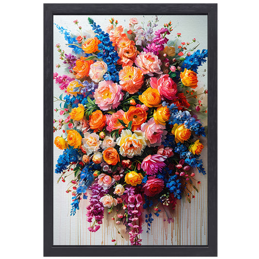 Kleurrijke bloemenpracht in impressionistische stijl canvas met baklijst
