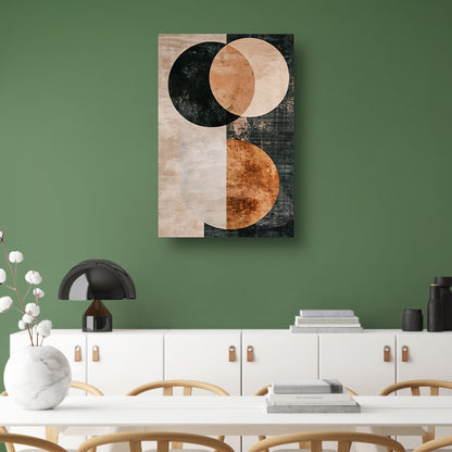 Sepia abstracte cirkels en lijnenspel canvas met baklijst