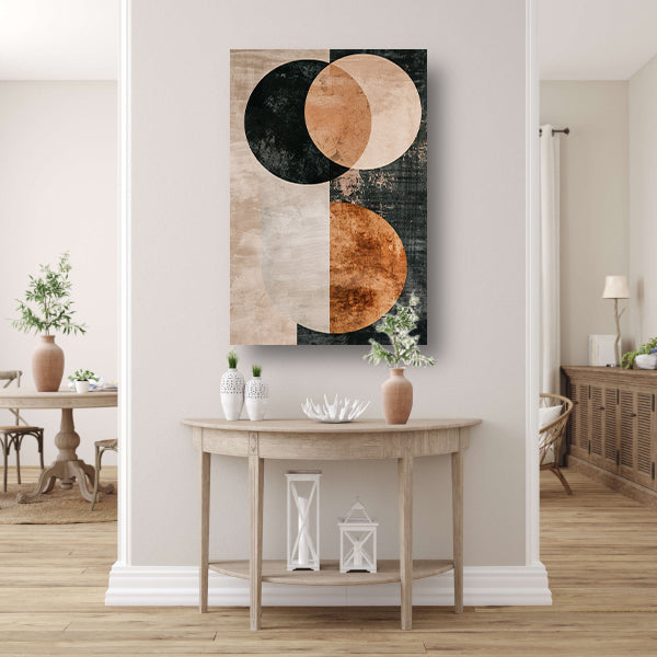 Sepia abstracte cirkels en lijnenspel canvas met baklijst