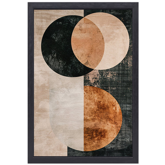 Sepia abstracte cirkels en lijnenspel canvas met baklijst