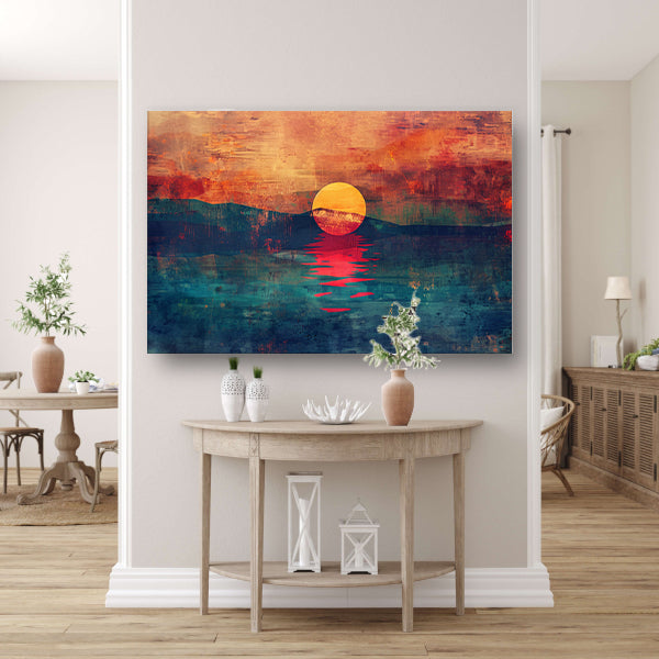 Abstracte kleurrijke zonsondergang over water poster