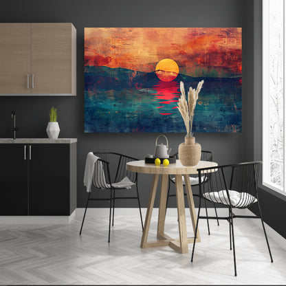 Abstracte kleurrijke zonsondergang over water canvas met baklijst