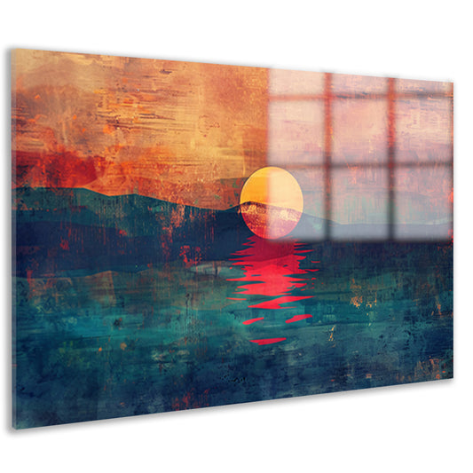 Abstracte kleurrijke zonsondergang over water acrylglas