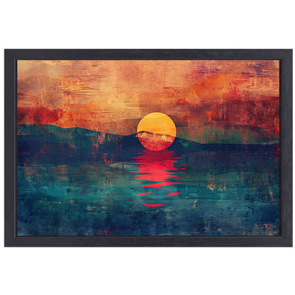 Abstracte kleurrijke zonsondergang over water canvas met baklijst