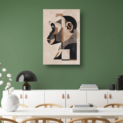 Abstracte Kubistische Aap in Sepiatonen canvas met baklijst