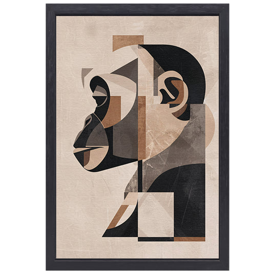 Abstracte Kubistische Aap in Sepiatonen canvas met baklijst