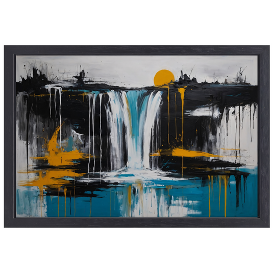 Abstracte Weergave van Zon en Waterval canvas met baklijst