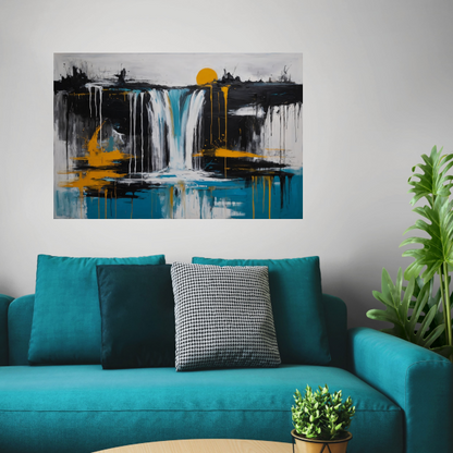 Abstracte Weergave van Zon en Waterval canvas