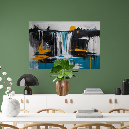 Abstracte Weergave van Zon en Waterval canvas met baklijst