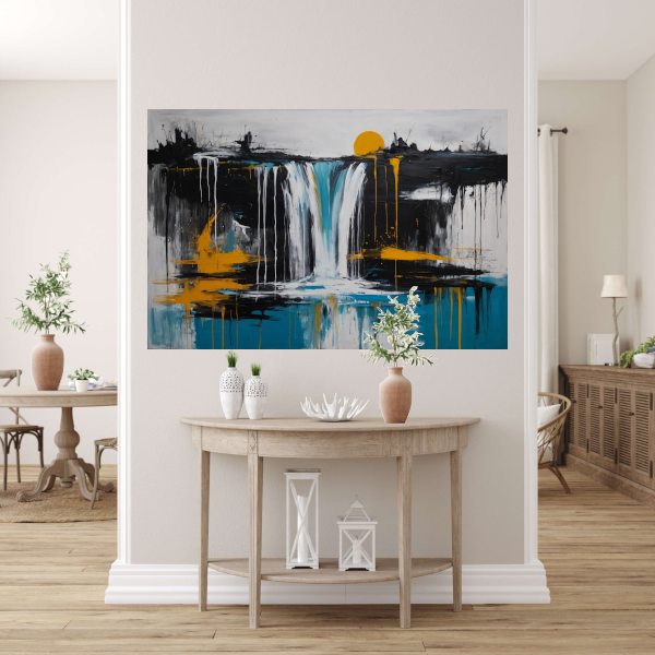 Abstracte Weergave van Zon en Waterval canvas met baklijst