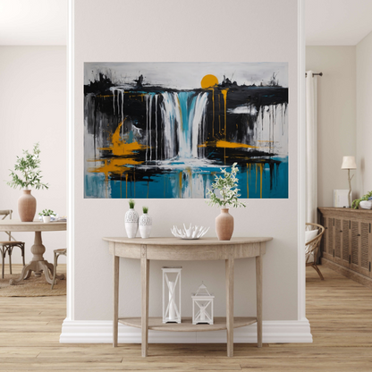 Abstracte Weergave van Zon en Waterval canvas met baklijst