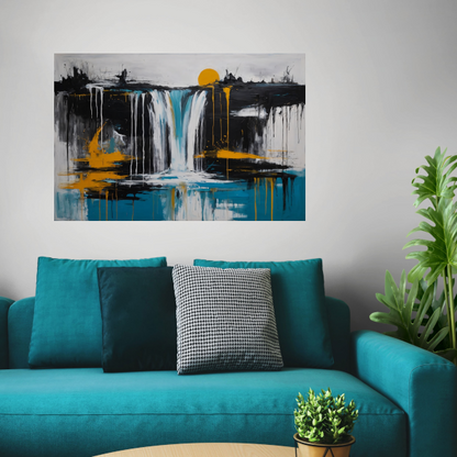Abstracte Weergave van Zon en Waterval canvas met baklijst