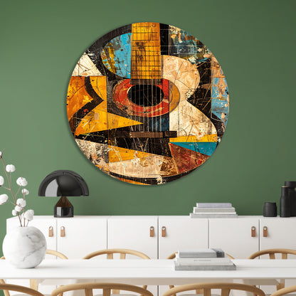 Kubistische Gitaar in Kleur aluminium muurcirkel