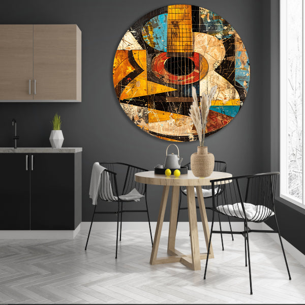 Kubistische Gitaar in Kleur aluminium muurcirkel