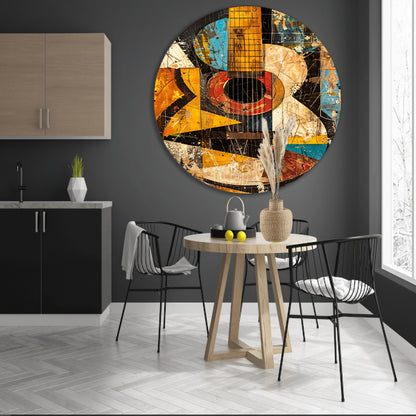 Kubistische Gitaar in Kleur aluminium muurcirkel
