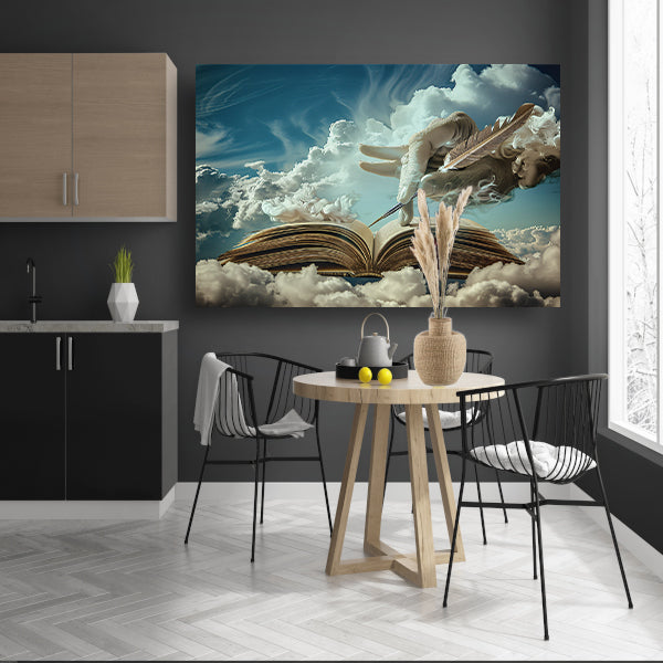 Surrealistische hand die wolken schrijft   acrylglas