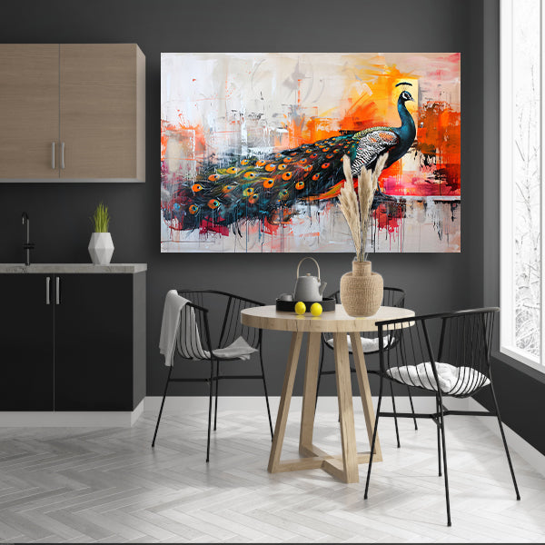 Kleurrijk abstract schilderij van een pauw acrylglas