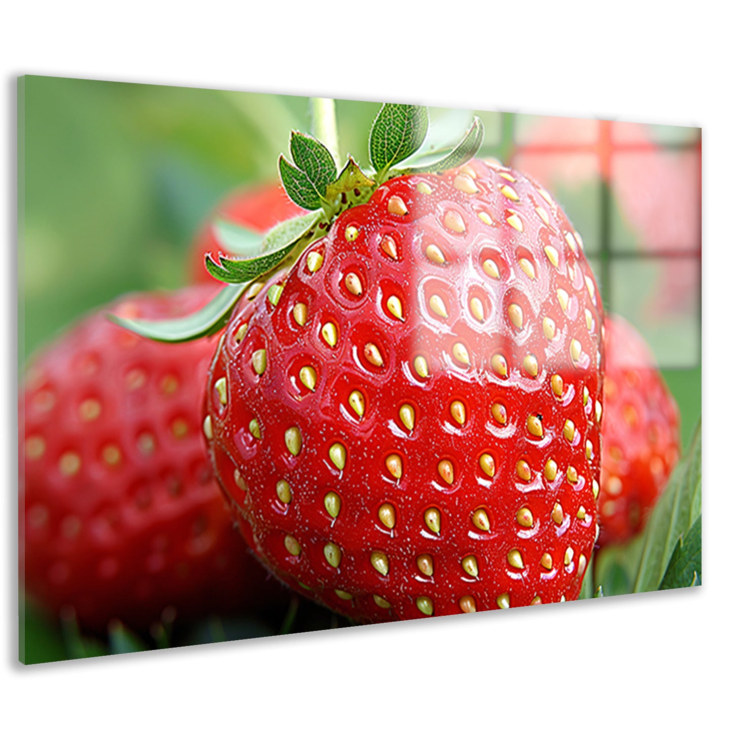 Rijpe rode aardbei met frisgroene bladeren acrylglas