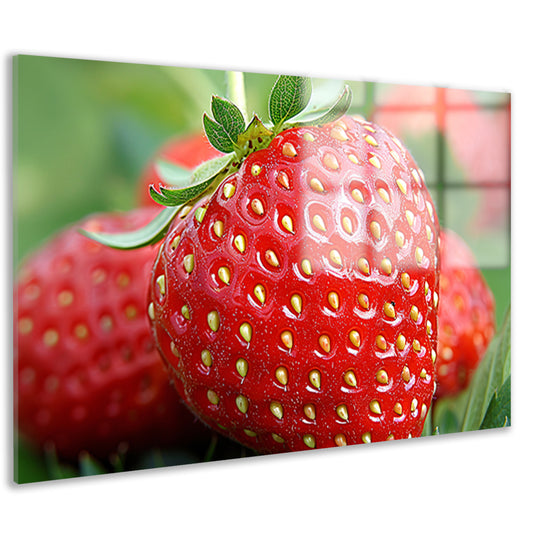 Rijpe rode aardbei met frisgroene bladeren acrylglas