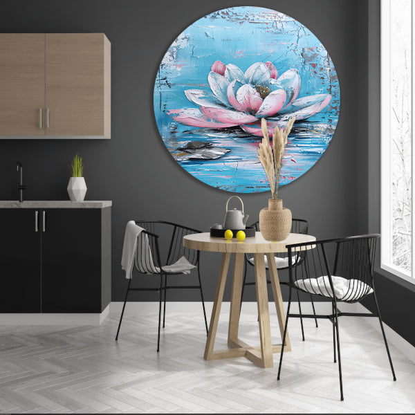 Modern schilderij van waterlelie in bloei aluminium muurcirkel