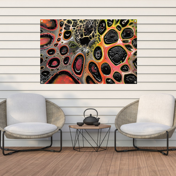 Abstract kleurrijk kunstwerk met dynamische patronen tuinposter