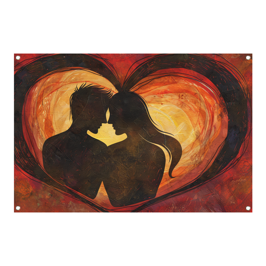Twee Silhouetten en Hart in Warme Tinten tuinposter