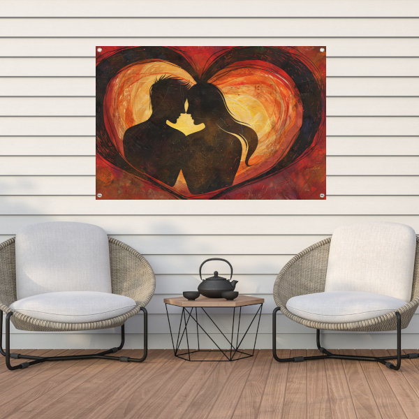 Twee Silhouetten en Hart in Warme Tinten tuinposter