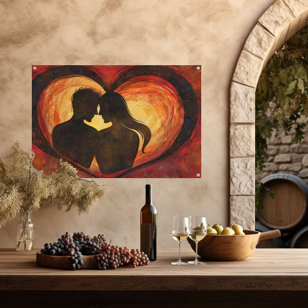 Twee Silhouetten en Hart in Warme Tinten tuinposter