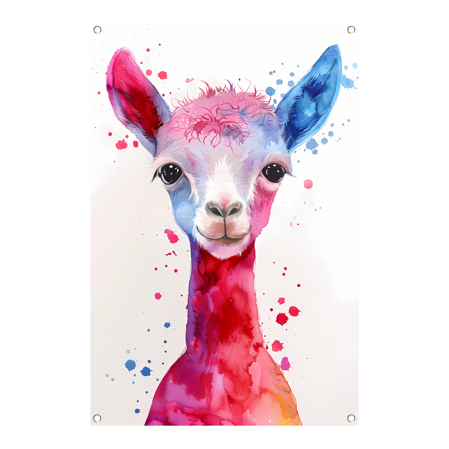 Kleurrijke digitale kunst van een alpaca tuinposter