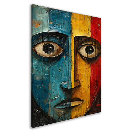Abstract emotie in blauw, geel en rood canvas
