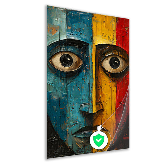 Abstract emotie in blauw, geel en rood poster