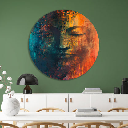 Abstracte Boeddha in levendige kleuren forex muurcirkel