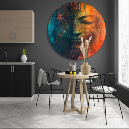 Abstracte Boeddha in levendige kleuren aluminium muurcirkel
