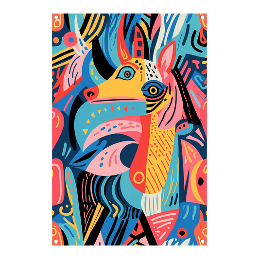 Abstract kleurrijk dierenontwerp met geometrische vormen tuinposter