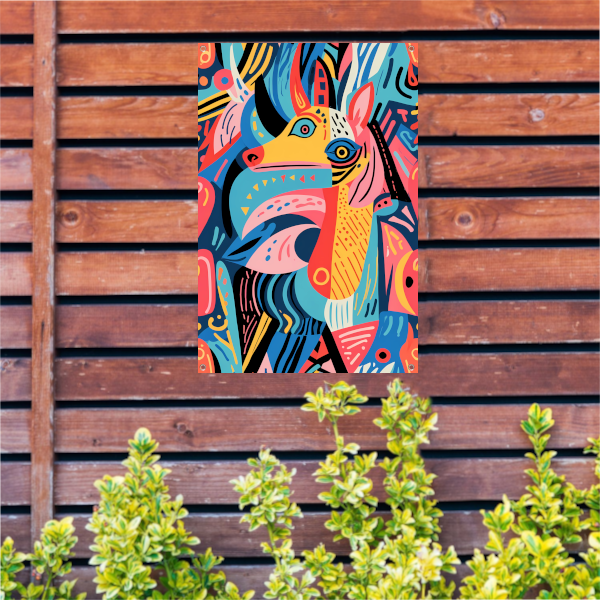 Abstract kleurrijk dierenontwerp met geometrische vormen tuinposter
