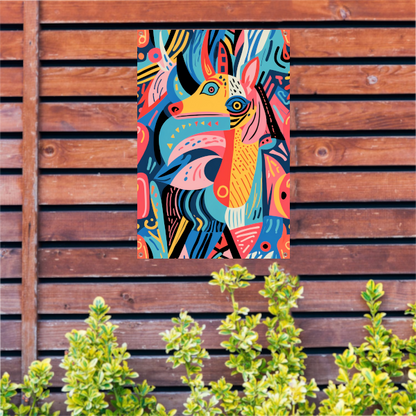 Abstract kleurrijk dierenontwerp met geometrische vormen tuinposter