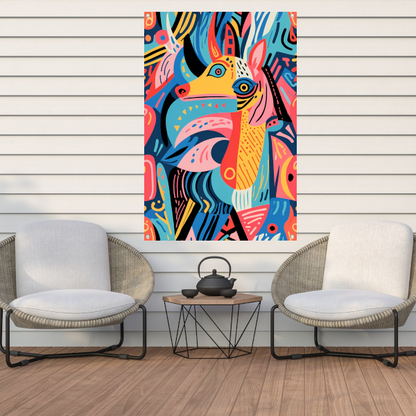 Abstract kleurrijk dierenontwerp met geometrische vormen tuinposter