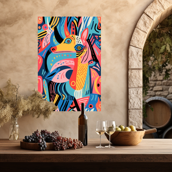 Abstract kleurrijk dierenontwerp met geometrische vormen tuinposter