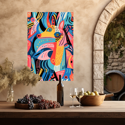 Abstract kleurrijk dierenontwerp met geometrische vormen tuinposter