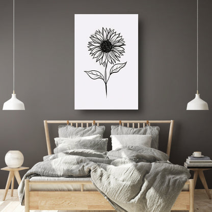 Minimalistische zwart-witte zonnebloem lijnkunst acrylglas