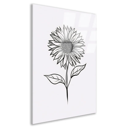 Minimalistische zwart-witte zonnebloem lijnkunst acrylglas