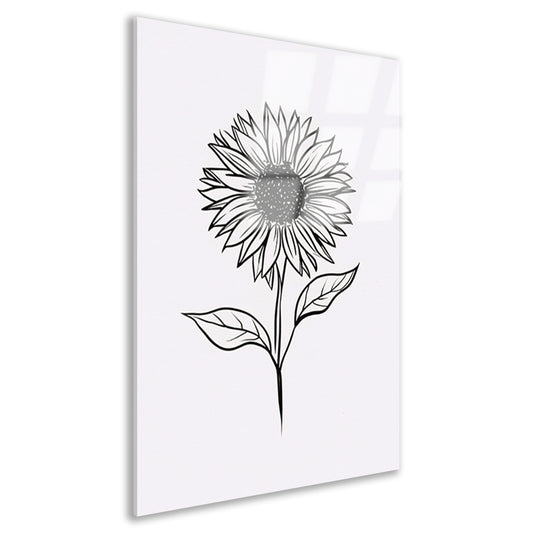Minimalistische zwart-witte zonnebloem lijnkunst acrylglas
