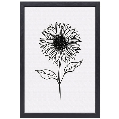 Minimalistische zwart-witte zonnebloem lijnkunst canvas met baklijst