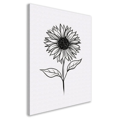 Minimalistische zwart-witte zonnebloem lijnkunst canvas